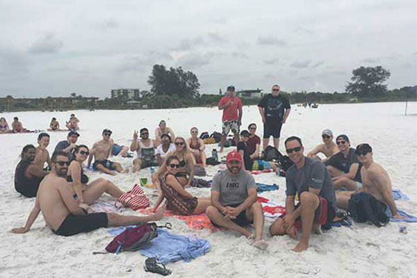 students on the beach
