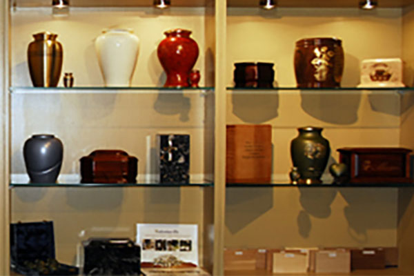 display of urns in funeral setting