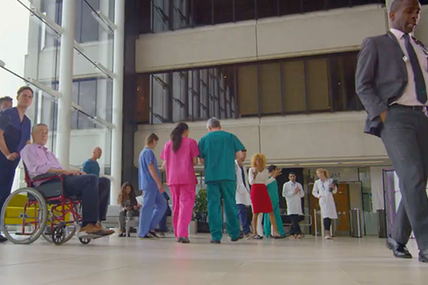 Hospital foyer with people